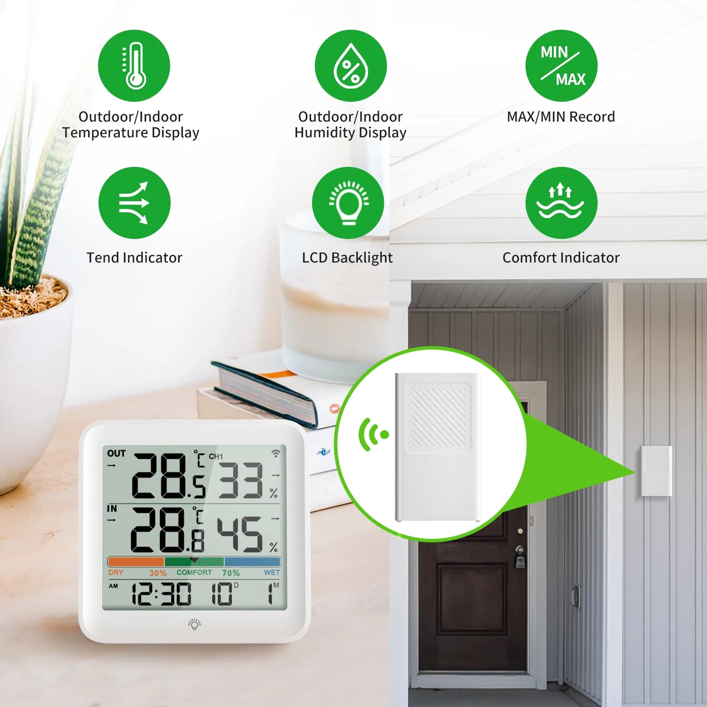 NOKLEAD Termometro Digitale LCD Igrometro Misuratore Di Umidità E Temperatura Interna Ed Esterna Per Ufficio E Casa