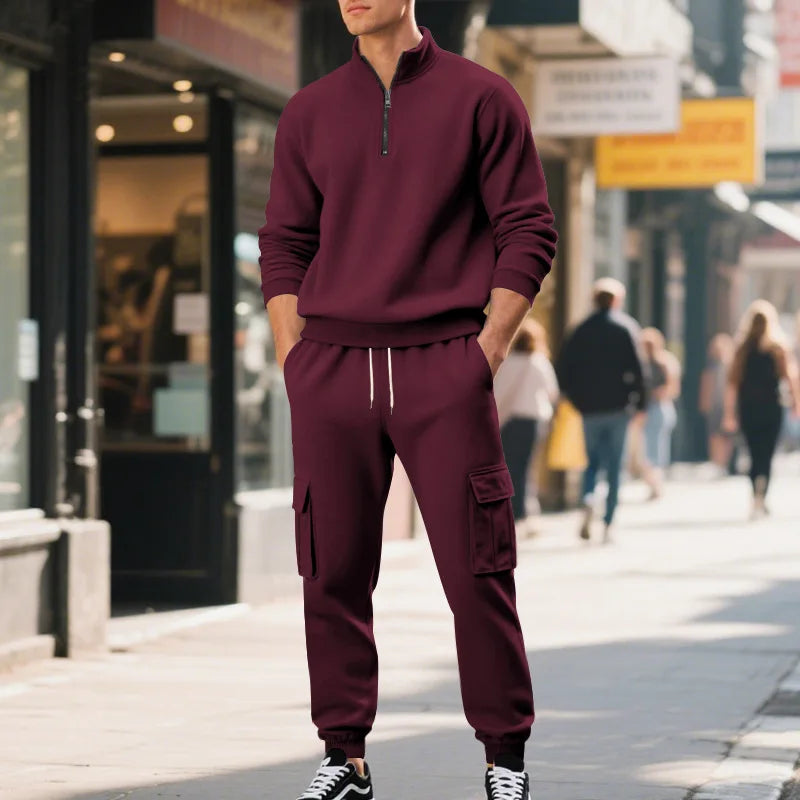 Pantaloni Sportivi Tascabili In Tinta Unita Da Uomo Con Cerniera Calda In Velluto Casual Da Uomo Americano
