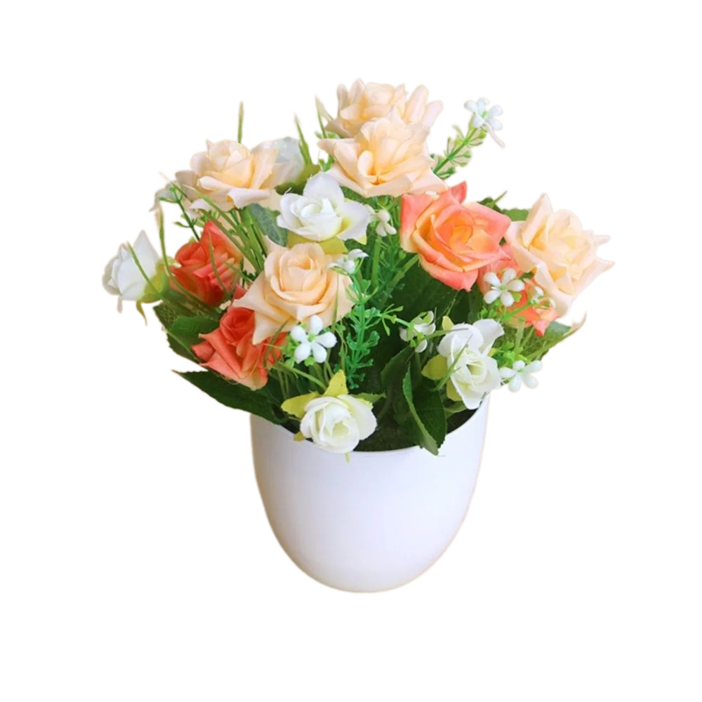 Rosa Artificiale In Vaso Plastica Multicolore Piante Finte Ornamentali Per Interni Ed Esterni Decorazione Giardino
