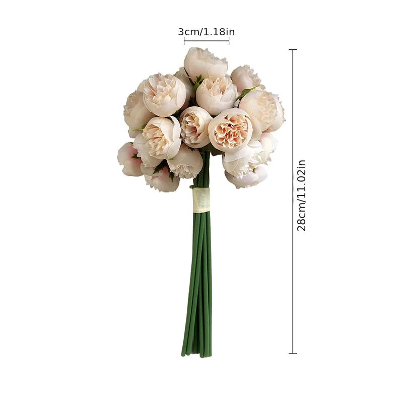Rosa Rosa Peonia Fiori Artificiali In Seta Bouquet Da 27 Teste Per Vaso Da Tavolo Decorazione Nozze Casa