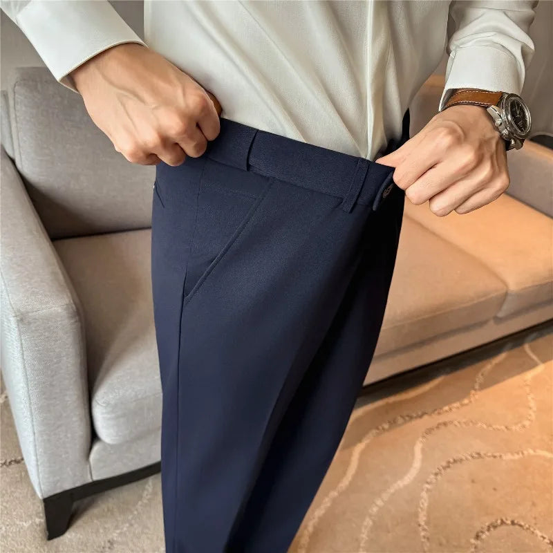 Pantaloni Da Uomo 2026 Primavera Slim Fit Eleganti Elasticizzati Tinta Unita Business Casual Pantaloni Da Ufficio