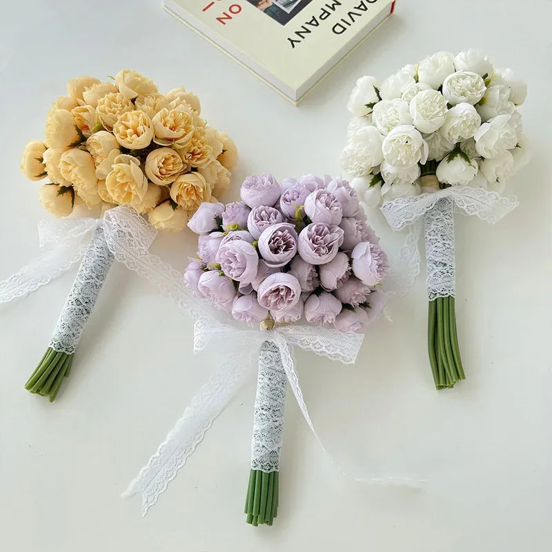 Rosa Rosa Peonia Fiori Artificiali In Seta Bouquet Da 27 Teste Per Vaso Da Tavolo Decorazione Nozze Casa