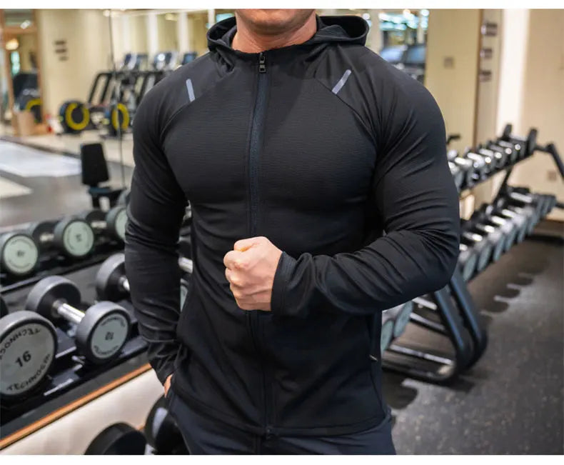 Giacca Sportiva da Uomo con Cappuccio Traspirante Manica Lunga Slim Fit Top da Corsa ad Asciugatura Rapida