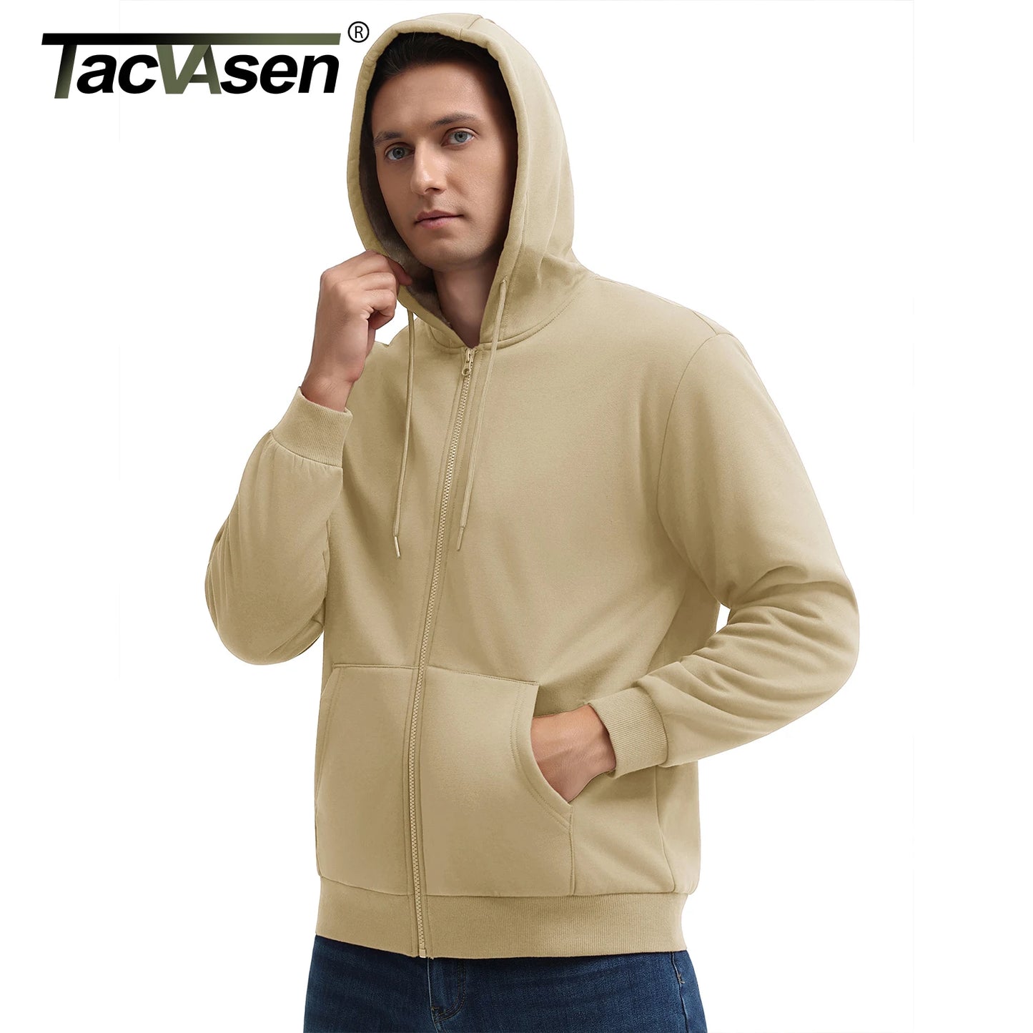 Tacvasen Felpa Con Cappuccio Da Uomo Zip Fodera Sherpa Invernale Pile Spesso Caldo Capispalla Casual