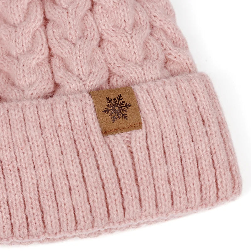 Set Cappello Invernale Donna Sciarpa Guanti Con Pompon Pelo Lavorato A Maglia Per Ragazze Adolescenti