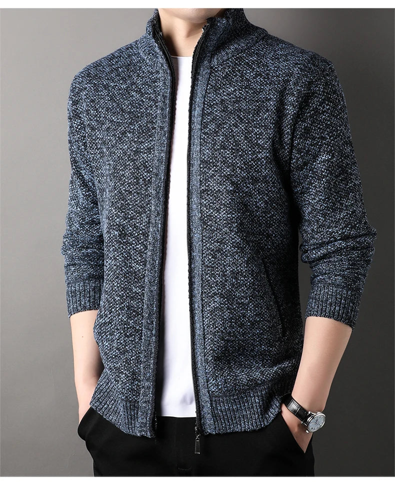 Maglione Lavorato A Maglia Con Colletto Rialzato Da Uomo Autunno Inverno Cardigan Slim In Tinta Unita Coreana