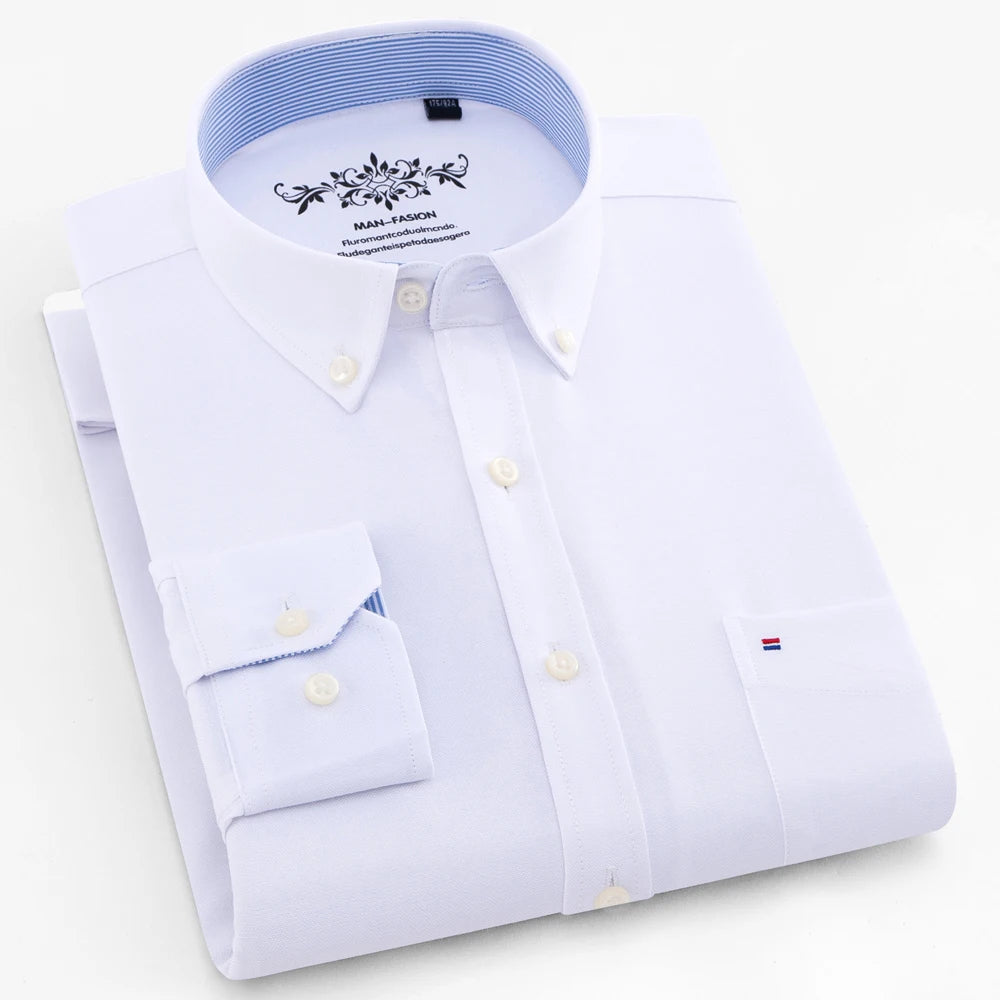Camicia Uomo Solida Elegante Misto Cotone Traspirante Maniche Lunghe Formale Con Bottoni Vestibilità Regolare Risvolto