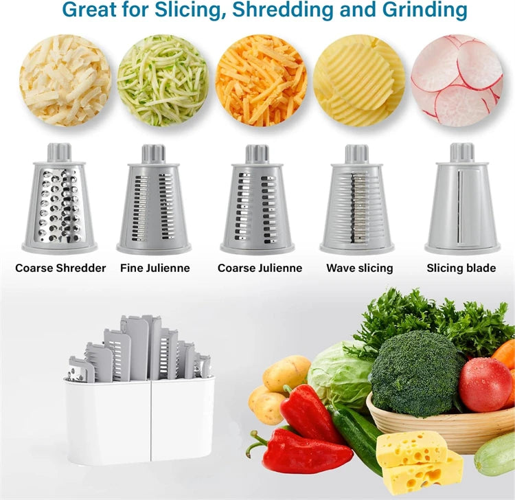 LMETJMA 5 In 1 Grattugia Rotante Per Formaggio Verdura Mandolino Julienne Affettatrice Waffle Cutter Noci Chopper JT247