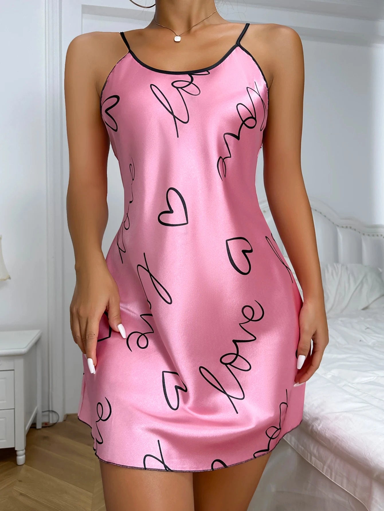 Slip Dress In Seta Ghiaccio Collo A U Da Donna Pigiama Sottile Traspirante Stampa Senza Schiena