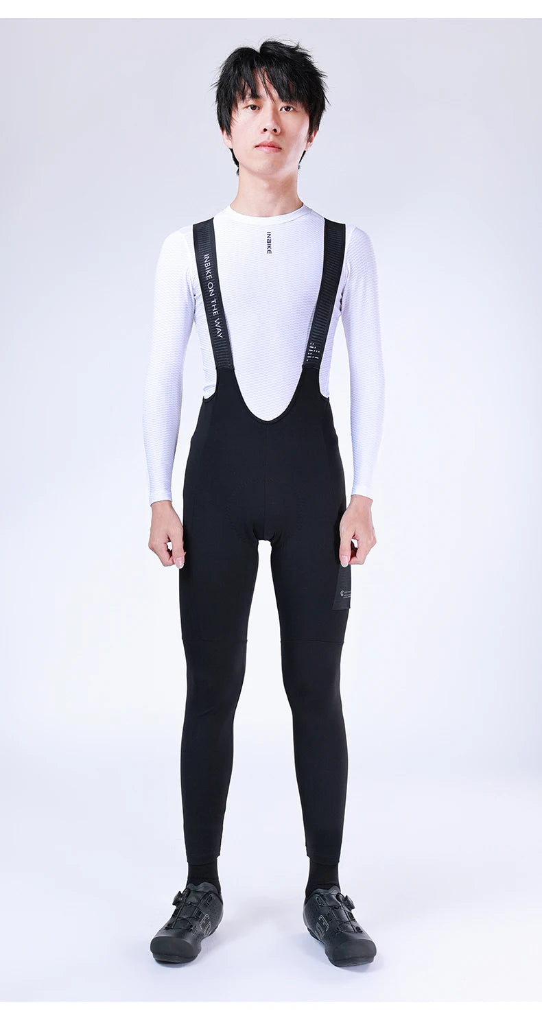 INBIKE Pantaloni Con Bretelle Per Bici Da Strada In Pile Per Uomo Termici Invernali Antivento MTB Ciclismo