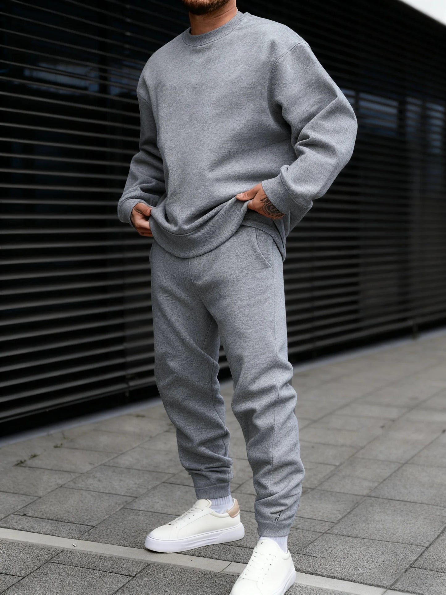 Jogging Solido Nuovo Da Uomo Streetwear All Match Felpa Con Cappuccio Pantaloni Sportivi In Pile Abiti Larghi Autunno