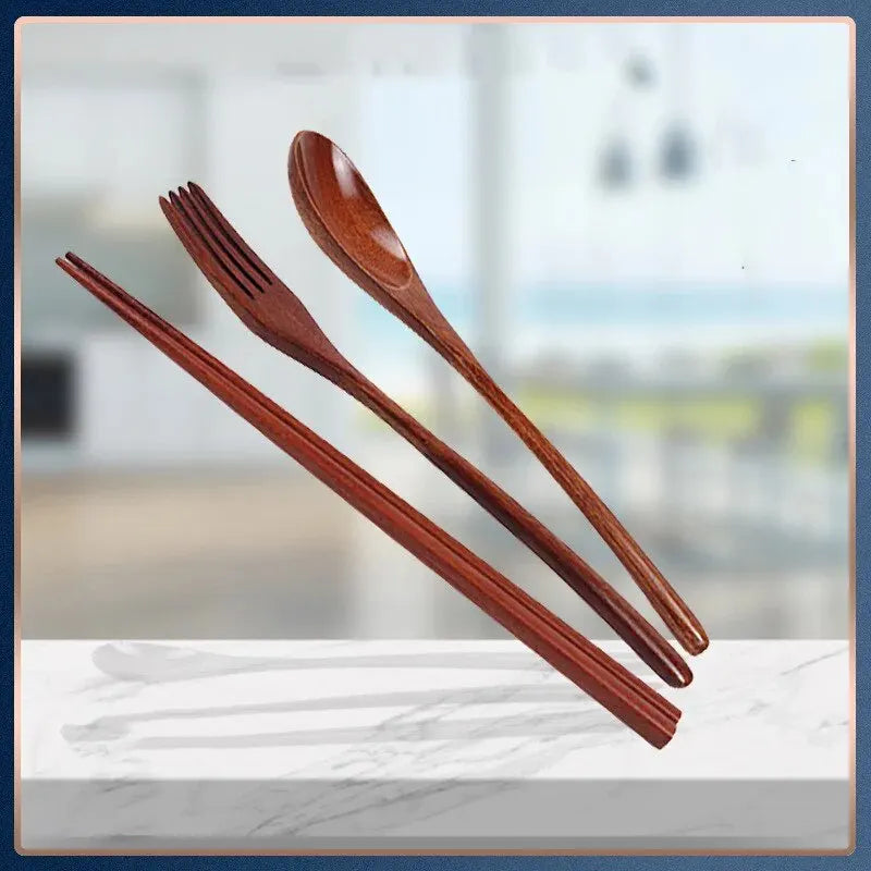 Set Da Tre Posate In Legno Stile Giapponese Bacchette Forchetta E Cucchiaio Per Cucina Utensili Da Casa