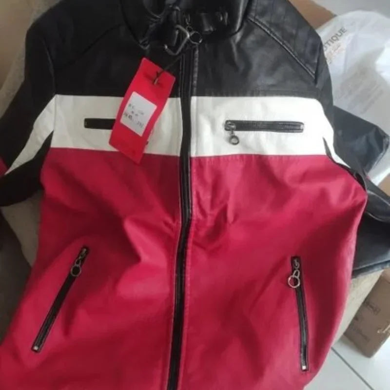 Giacca Da Moto Vintage Uomo Bomber Biker Con Zip Pelliccia Sintetica Cappotto In Pu Nero Rosso Marrone