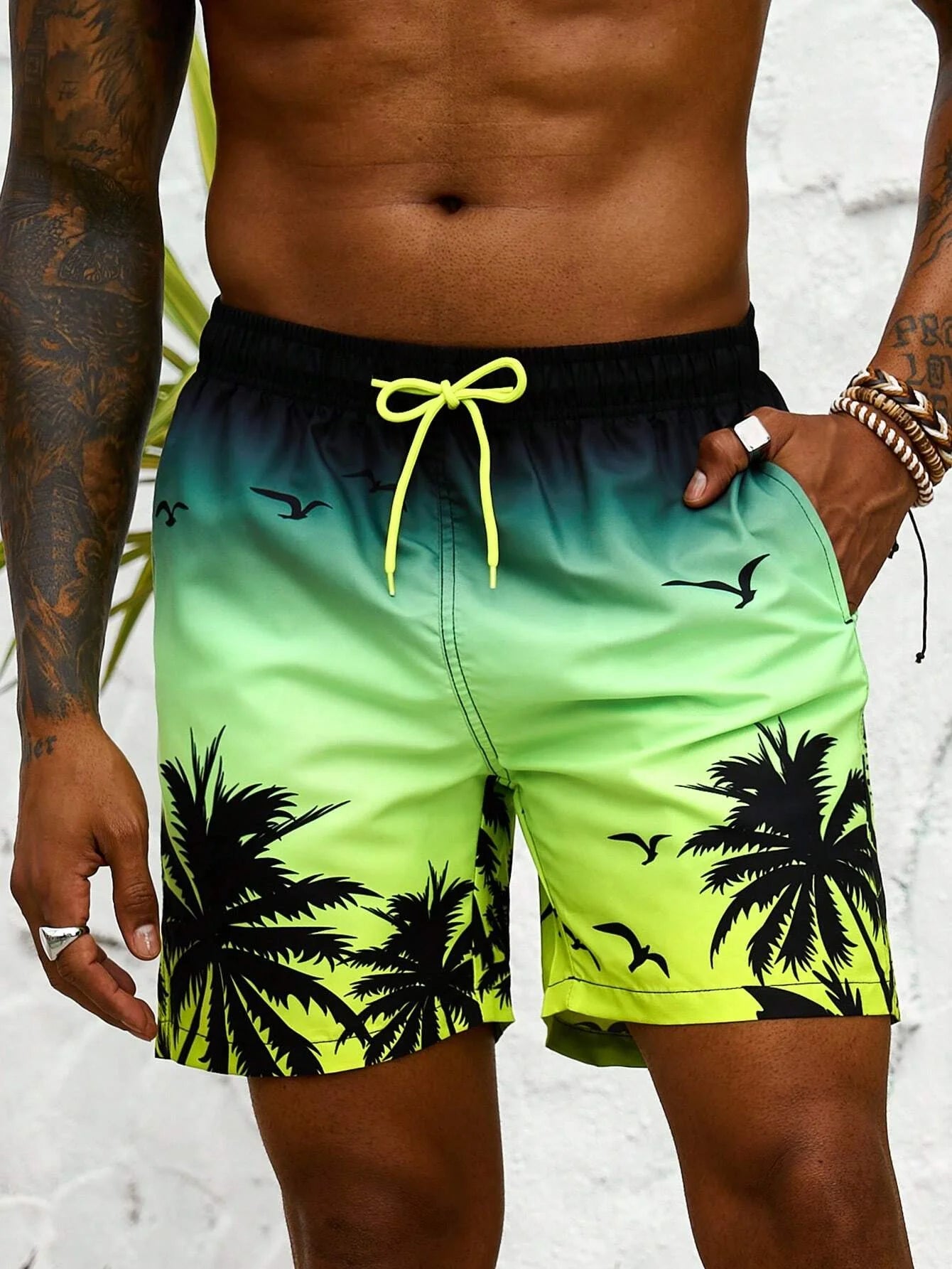 Pantaloncini Da Surf Con Coulisse In Vita E Stampa Di Palme Per Uomo Estate Traspiranti Pantaloncini Da Bagno Stampa 3D