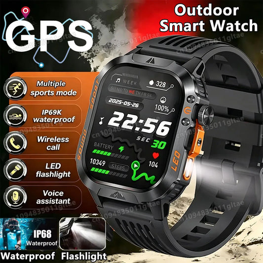 Smartwatch Militare Per Uomo 2026 IP67 3ATM GPS Bluetooth Salute Pressione Sanguigna Chiamate