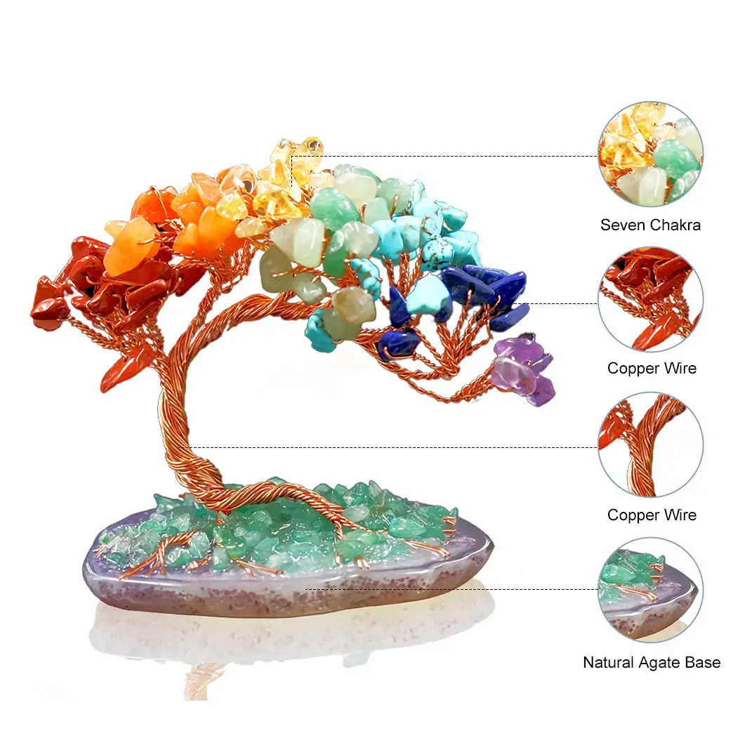 Albero Della Fortuna Feng Shui Cristallo Colorato Con Agata Naturale E Filo Di Rame Decorativo Per Casa Ufficio