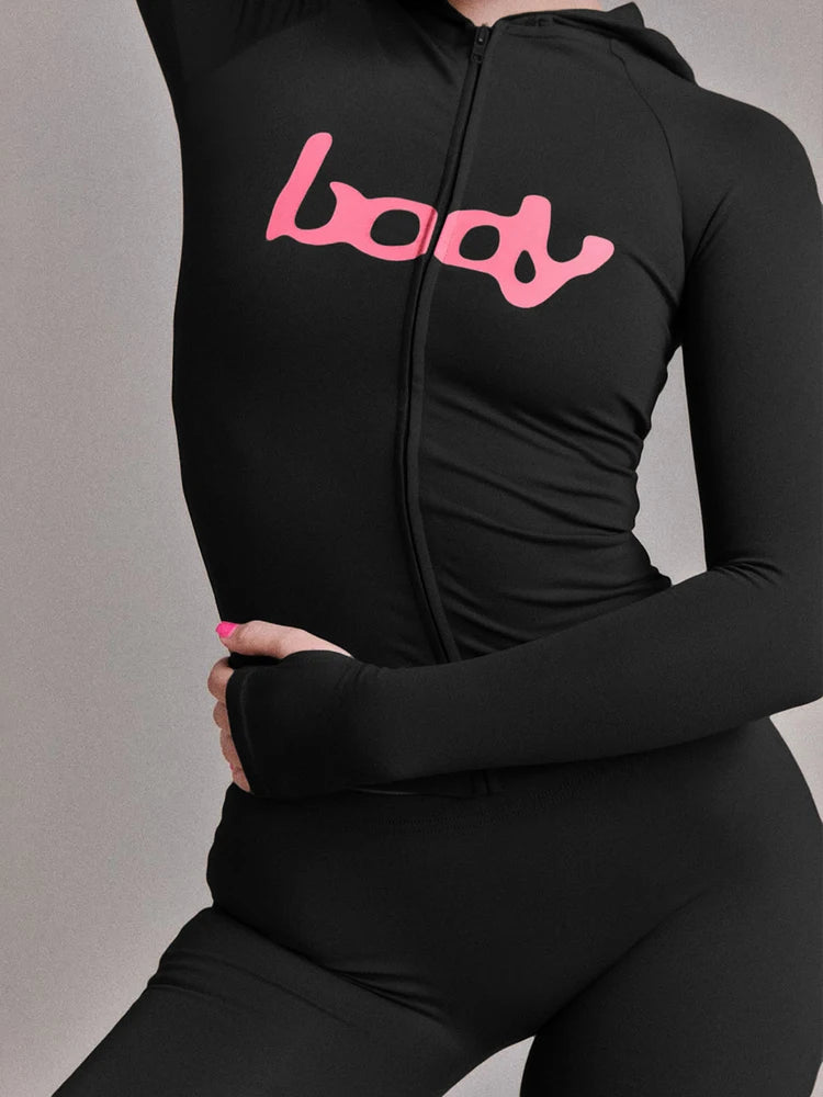 Tuta Due Pezzi Da Donna Con Giacca Cappuccio E Leggings Abbinati Slim Fit Streetwear Sportivo