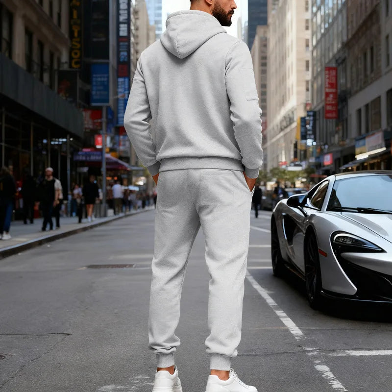 Set Maglione Con Cappuccio Moda Sportiva All'Aria Aperta In Velluto Sciolto Da Uomo Autunno Inverno