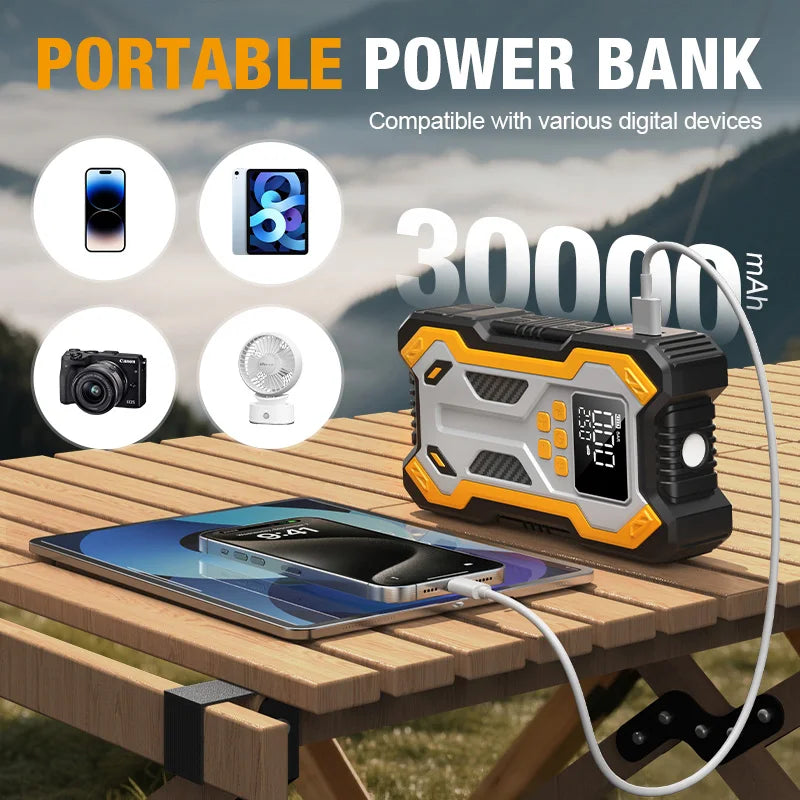 Avviatore Di Emergenza Con Compressore Aria Auto Portatile 7000A Booster 12V Gonfiaggio Pneumatici Automatico A 160 Psi