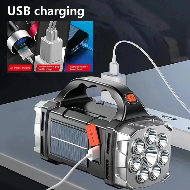 Torcia Portatile Potente Ricaricabile USB Con Luce Solare Led E Lavoro Cob Campeggio E Carica Telefono Con 4 Modalità