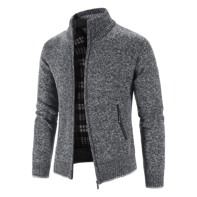 Cardigan Uomo Invernale Con Zip Colletto Mandarino Lavorato A Maglia Tinta Unita Casual Favocent