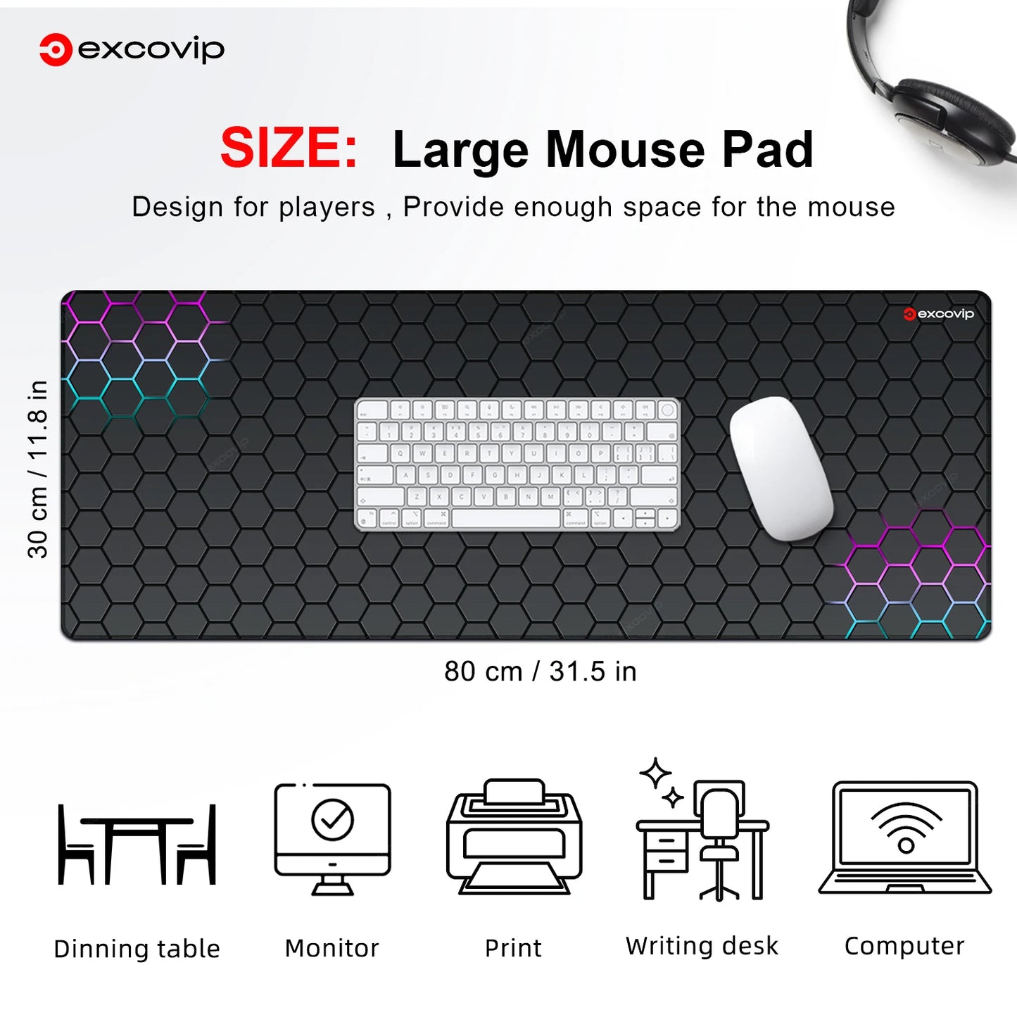 EXCO Grande Tappetino Per Mouse Da Gioco Con Bordo Cucito E Base In Gomma Antiscivolo Esteso Per Scrivania E Tastiera