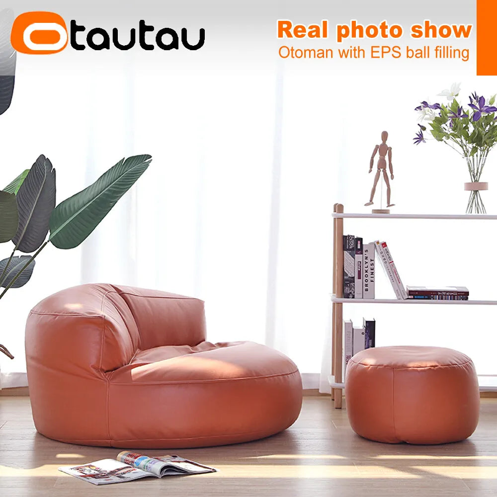 Otautau Beanbag Poggiapiedi Rotondo In Ecopelle Con Sedile Soffio D30xH20cm Sgabello Pouf Per Pavimento