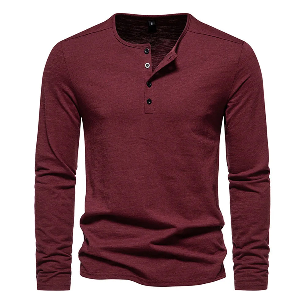 Maglietta Da Uomo A Maniche Lunghe In Cotone Slim Fit Con Bottoni E Collo Casual Accogliente