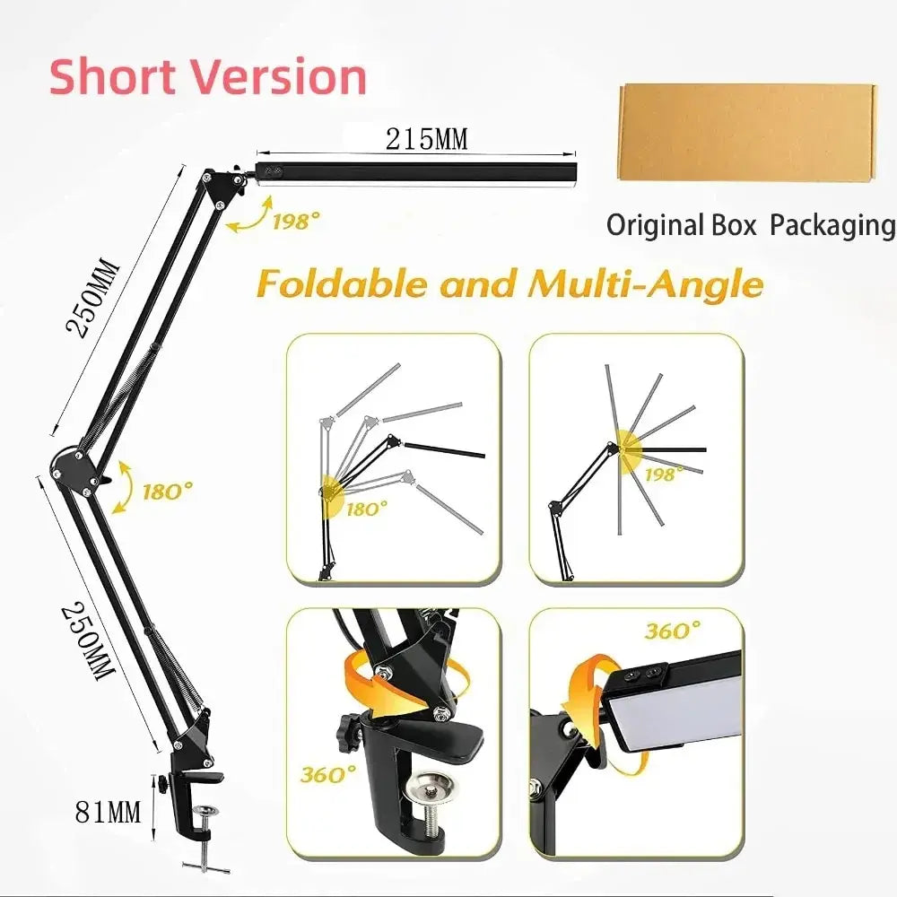 Lampada Da Scrivania Pieghevole A LED In Metallo Con Clip E Braccio Lungo Dimmerabile Tre Colori Regolabili Per Computer