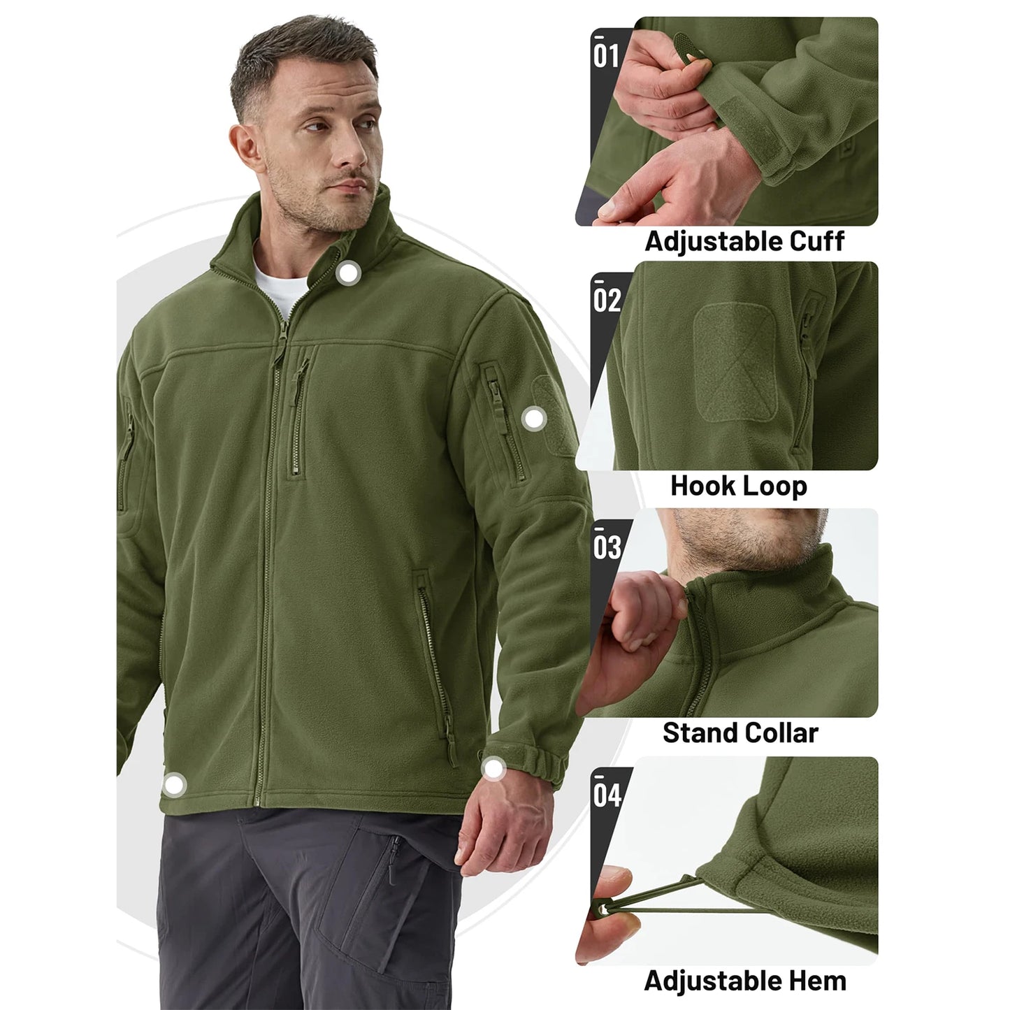 Tacvasen Giacca In Pile Full Zip Verde Da Uomo Con Tasche Con Cerniera Termica Per Lavoro E Escursionismo Outwear