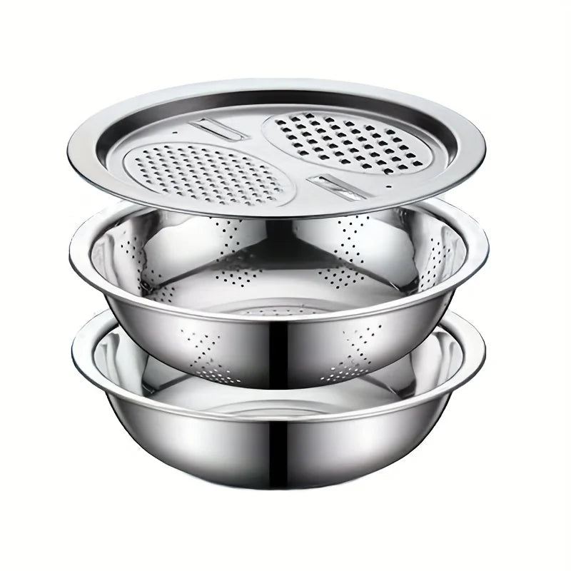 Kit Da Cucina 3 Pezzi Con Ciotola Inox Per Mescolare E Affettatrice Per Verdure Per Pulire E Affettare Frutta