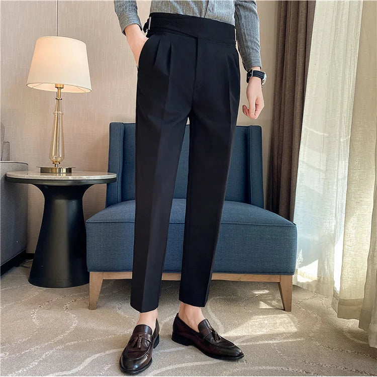 Pantaloni Formali Da Uomo Vita Alta Solidi Autunnali Cammello Slim Fit Abito Casual 2025 Hommes