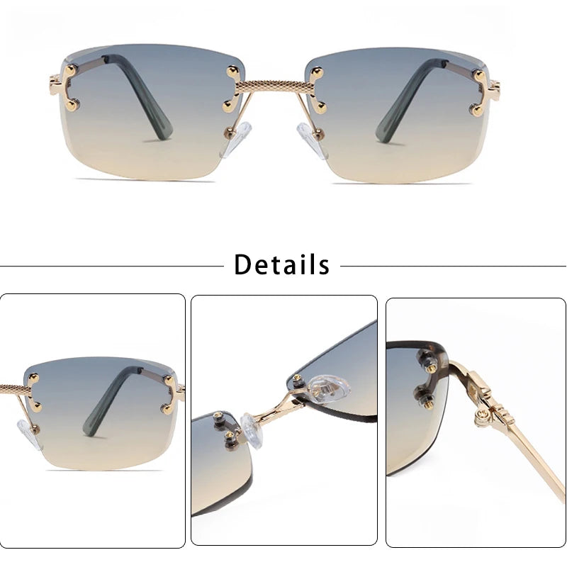Occhiali Da Sole Rettangolari Caterside Punk In Metallo Lusso Senza Montatura Lenti Gradiente UV400 Uomo Donna Sport 2024