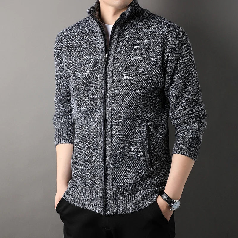 Maglione Lavorato A Maglia Con Colletto Rialzato Da Uomo Autunno Inverno Cardigan Slim In Tinta Unita Coreana