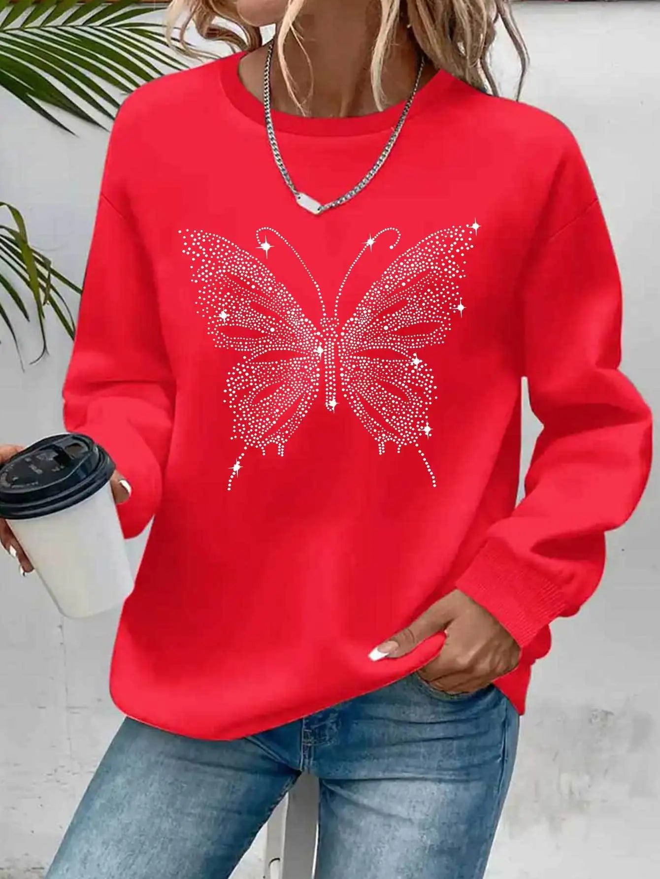 Felpa Donna Con Stampa Cuore Design Geometrico Manica Lunga Girocollo Lavabile In Lavatrice Vestibilità Regolare Autunno