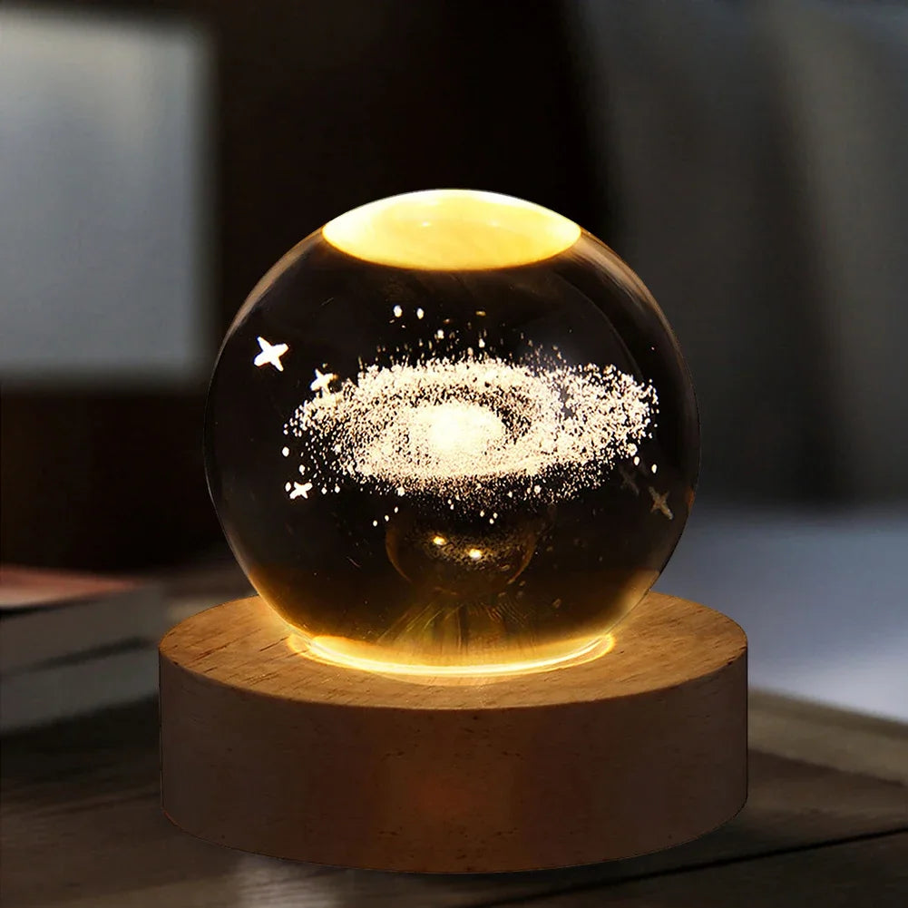 Luci Notturne Con Sfera Di Cristallo Lunare 3D Galassia Astronauta Illuminazione Laser Intaglio Regalo Di Compleanno