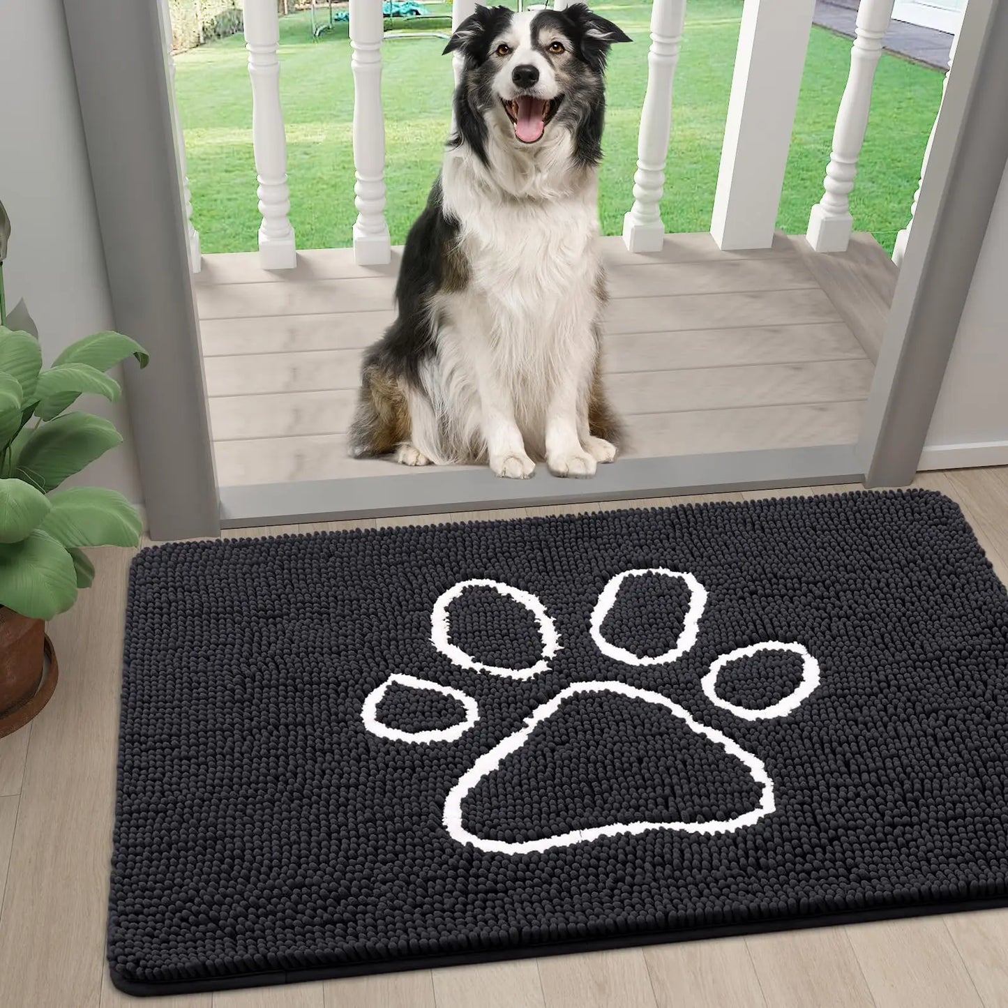 Zerbino Ciniglia Ultra Assorbente Design Zampe Lavabili Antiscivolo Asciugatura Rapida Porta Cane Fangosi