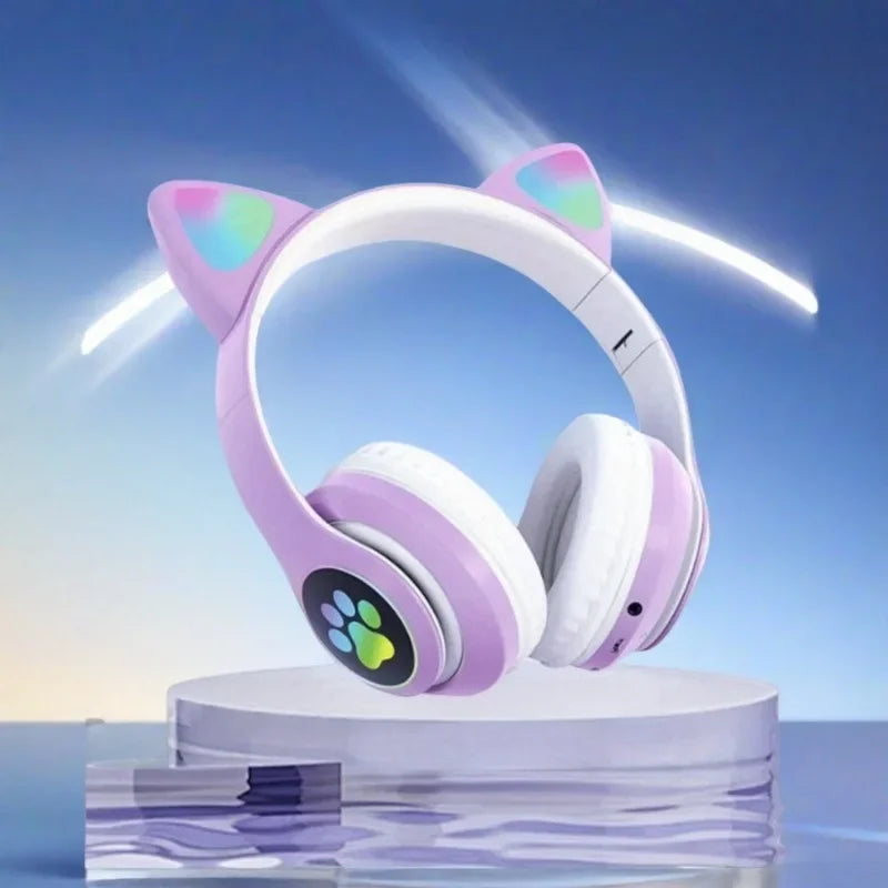 Cuffie Wireless Per Gatti Con Orecchie Di Gatto RGB Microfono Cancellazione Del Rumore Musica Stereo Regalo Ideale