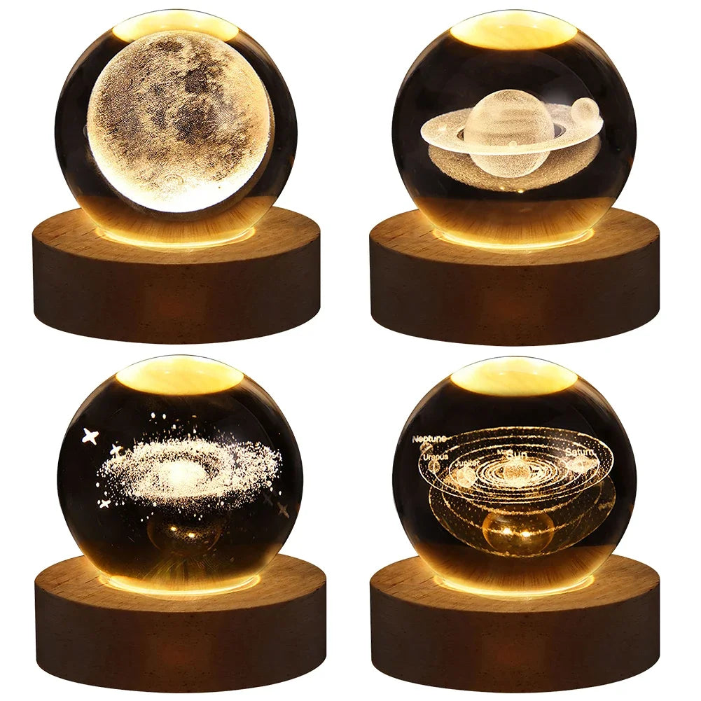 Luci Notturne Con Sfera Di Cristallo Lunare 3D Galassia Astronauta Illuminazione Laser Intaglio Regalo Di Compleanno