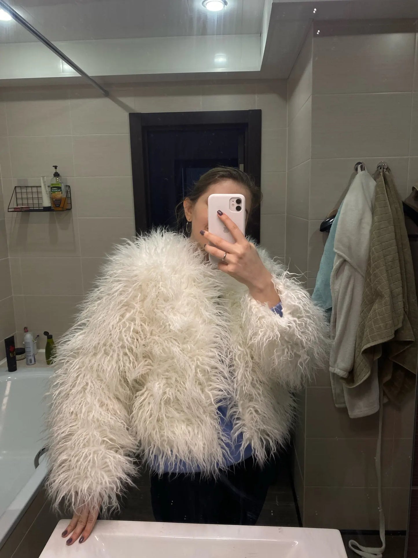 Cappotto Pelliccia Sintetica Rosa Donna Autunno Inverno Elegante Caldo Spesso Morbido Lavorazione A Maglia