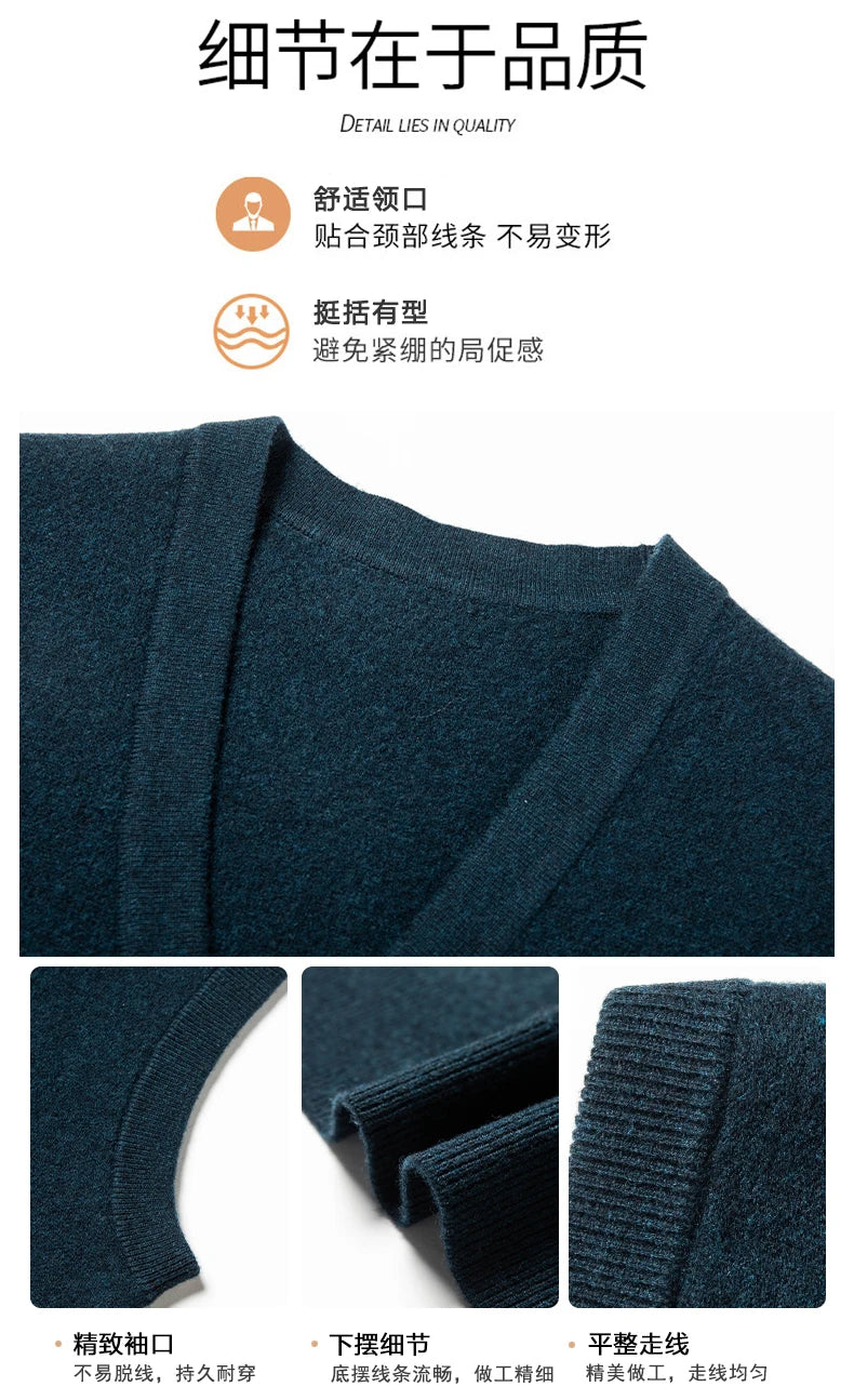 Gilet Spesso In Lana Di Pecora Uomo Casual Scollo A V Caldo Autunno Inverno Cardigan Monopetto In Lana Di Cashmere