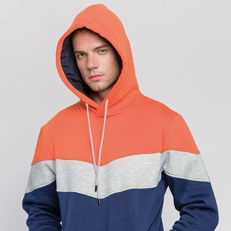 Felpa Patchwork Con Cappuccio Uomo Abbigliamento Casual Ampio Pile Caldo Streetwear Autunno Inverno Sportivo