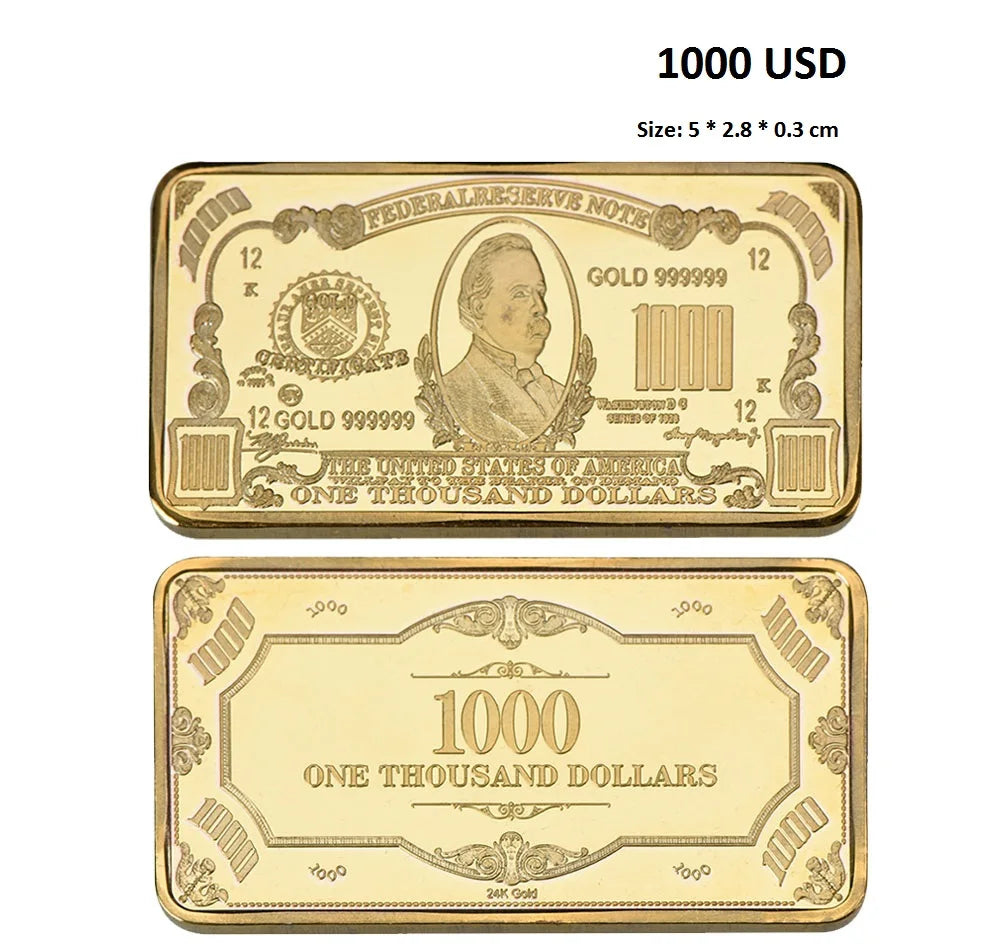 Barra Placcata Oro 24K E Argento Design Dollaro USA Moneta Souvenir Da Collezione Regalo Per Uomo