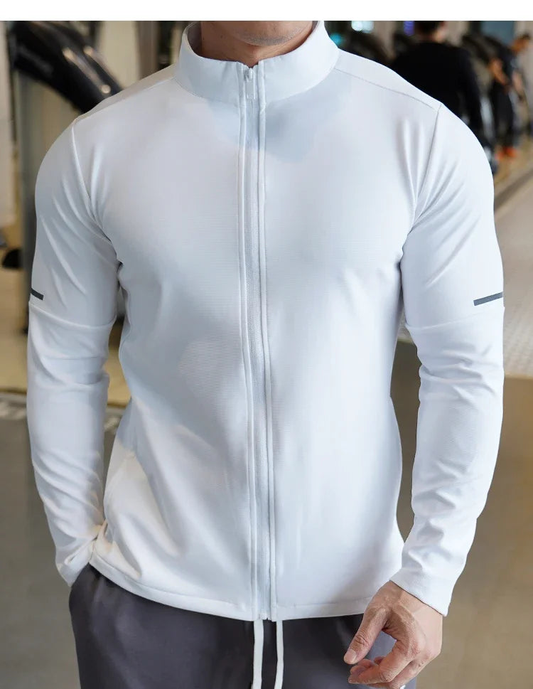 Felpa Con Zip Da Allenamento Per Uomo Manica Lunga Colletto Rialzato Tinta Unita Giacca Sportiva