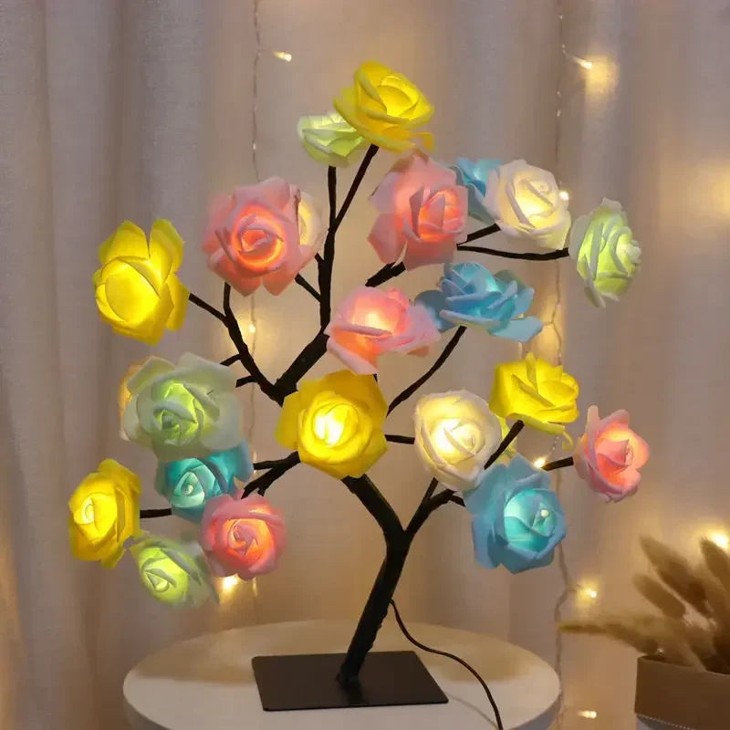 Lampada Albero Fatato Da Tavolo A LED Con 24 Luci Rosa E Foglie Di Acero Decorazione Romantica USB Per Nozze Halloween