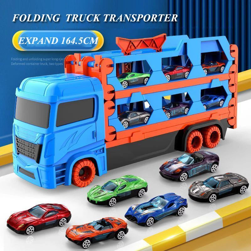 Grande Camion Trasportatore per Auto con Pista Pieghevole Veicolo da Corsa Giochi Competitivi per Bambini Regalo