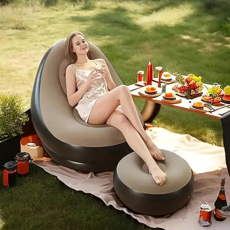 Divano Gonfiabile Pieghevole Reclinabile Letto Da Esterno Con Poggiapiedi Portatile Set Poltrone Per Pranzo