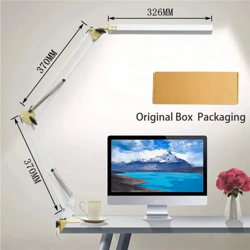 Lampada Da Scrivania Pieghevole A LED In Metallo Con Clip E Braccio Lungo Dimmerabile Tre Colori Regolabili Per Computer