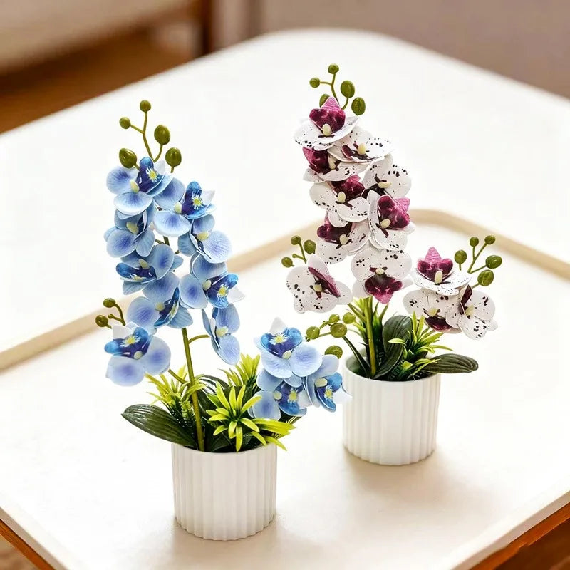 Set Decorazione Nozze con 2 Forchette e 12 Fiori Artificiali Orchidea Farfalla Piante in Vaso con Pellicola Texture