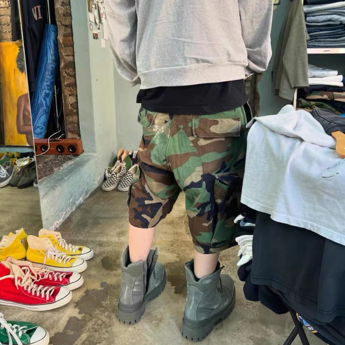 Pantaloncini Corti Cargo Mimetici M65 Silhouette Da Uomo Estivi Larghi Patchwork A Gamba Larga Oversize